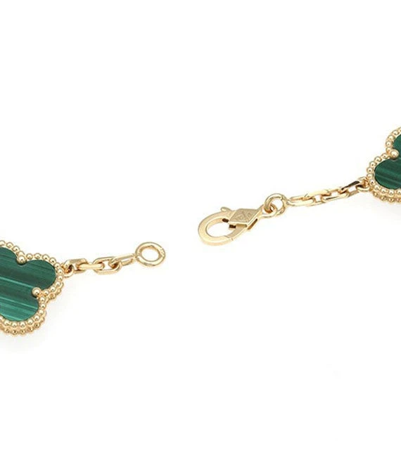 Van Cleef  Arpels Vintage Alhambra Malachite 20 Motif Long Necklace In 18k Yellow Gold
