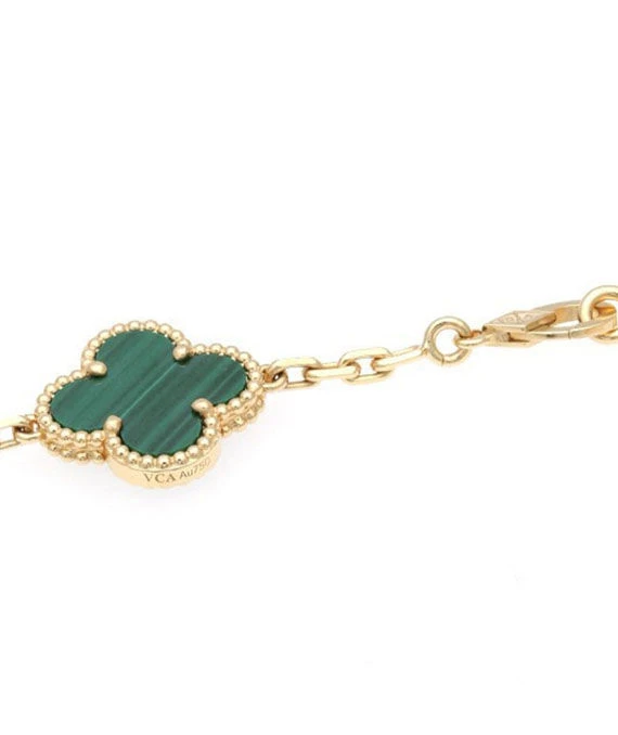 Van Cleef  Arpels Vintage Alhambra Malachite 20 Motif Long Necklace In 18k Yellow Gold