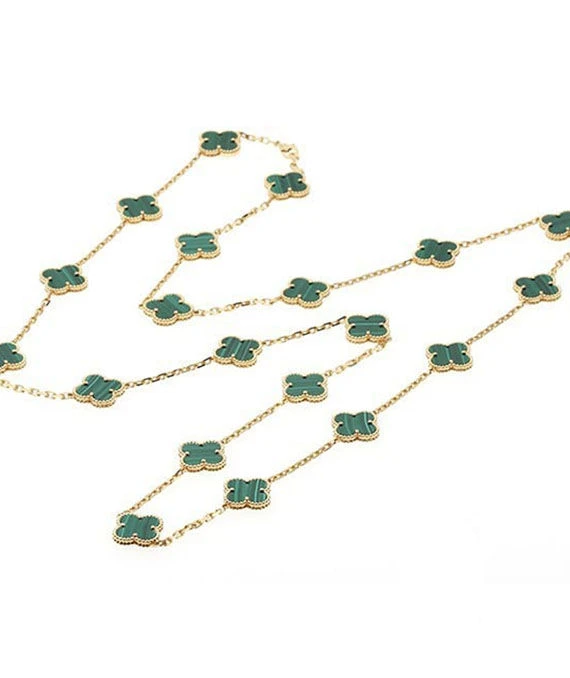 Van Cleef  Arpels Vintage Alhambra Malachite 20 Motif Long Necklace In 18k Yellow Gold