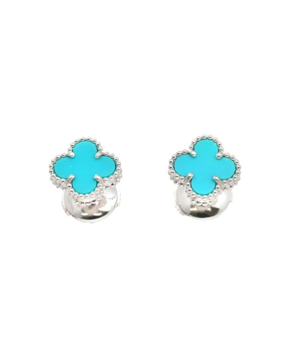 Van Cleef  Arpels Sweet Alhambra Turquoise 18k White Gold Earrings