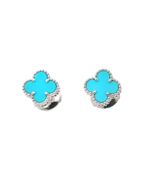 Van Cleef  Arpels Sweet Alhambra Turquoise 18k White Gold Earrings