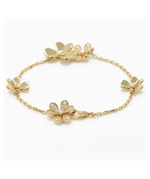 Van Cleef  Arpels Frivol 5 Flowers 18k Yellow Gold And Diamond Bracelet