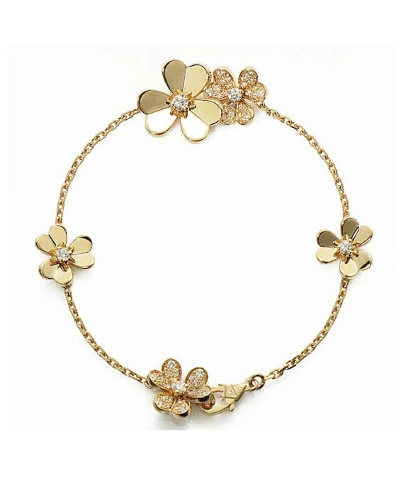 Van Cleef  Arpels Frivol 5 Flowers 18k Yellow Gold And Diamond Bracelet