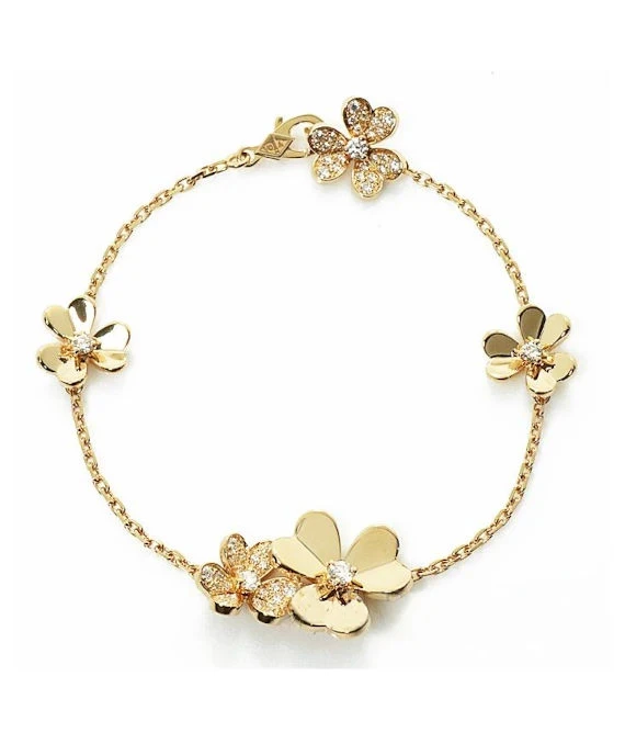 Van Cleef  Arpels Frivol 5 Flowers 18k Yellow Gold And Diamond Bracelet