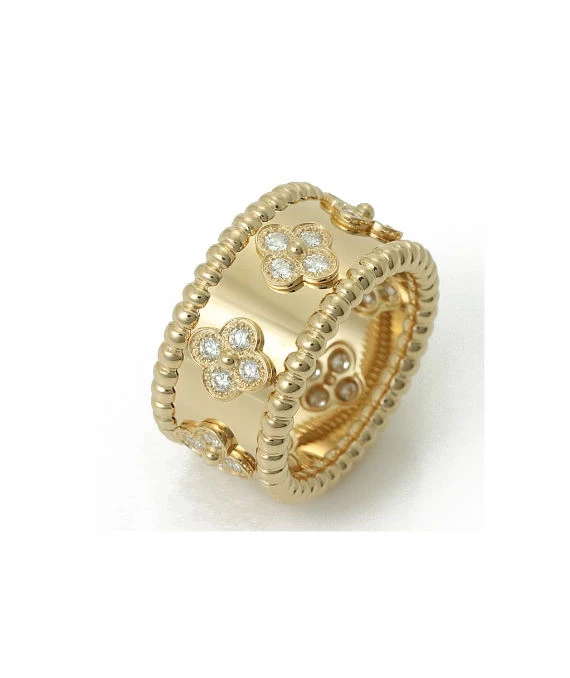 Van Cleef  Arpels Perlée Clover 18k Yellow Gold Diamond Ring