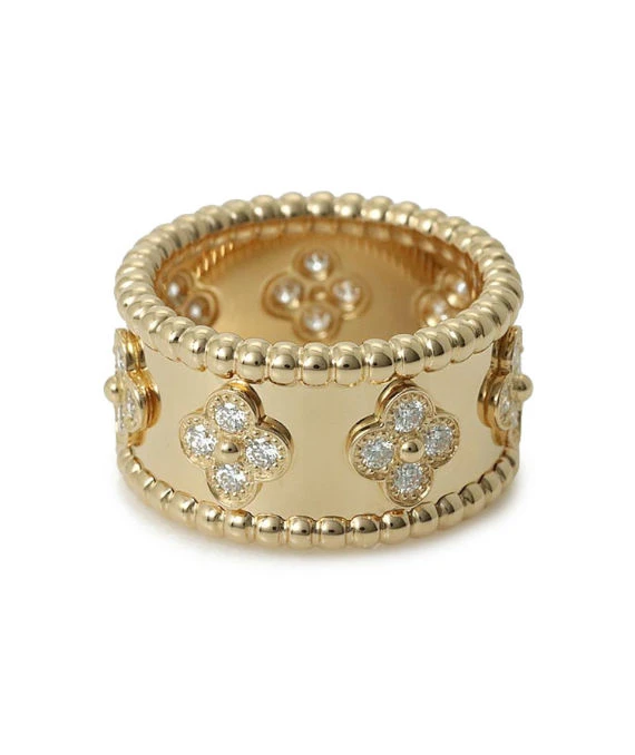 Van Cleef  Arpels Perlée Clover 18k Yellow Gold Diamond Ring