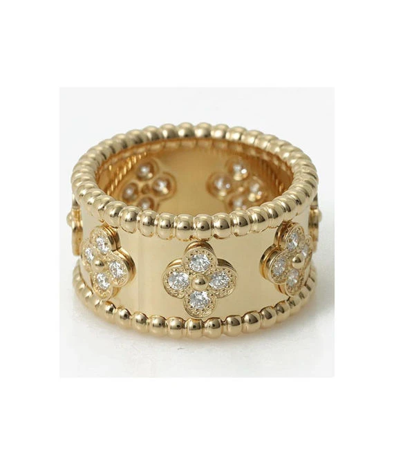 Van Cleef  Arpels Perlée Clover 18k Yellow Gold Diamond Ring