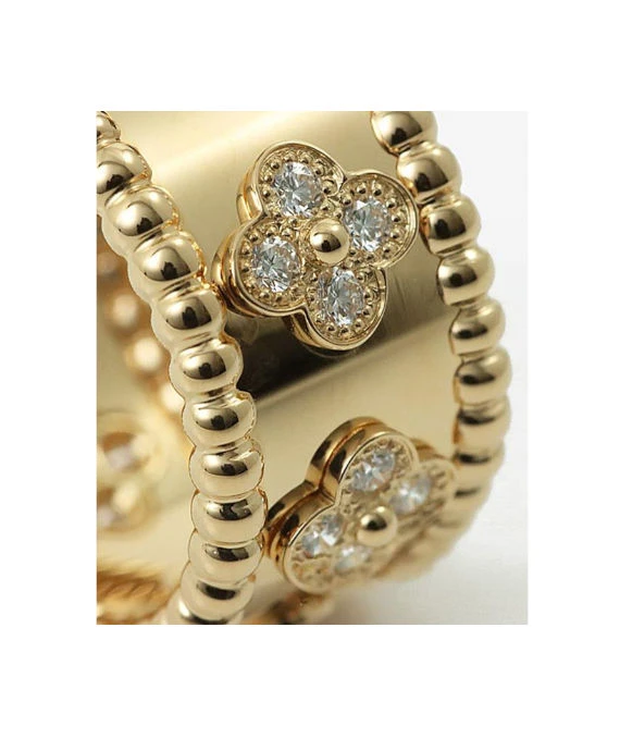 Van Cleef  Arpels Perlée Clover 18k Yellow Gold Diamond Ring