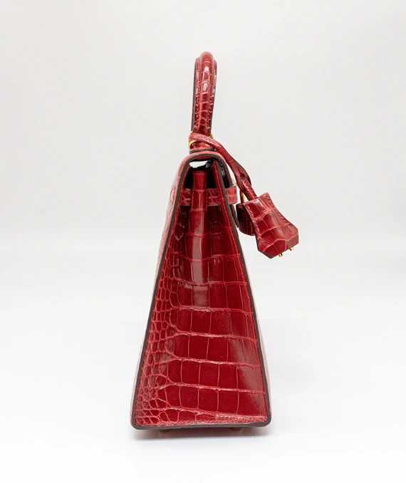 Hermes Size 25 Rouge Niloticus Crocodile Leather Kelly Handbag with Gold Hardware