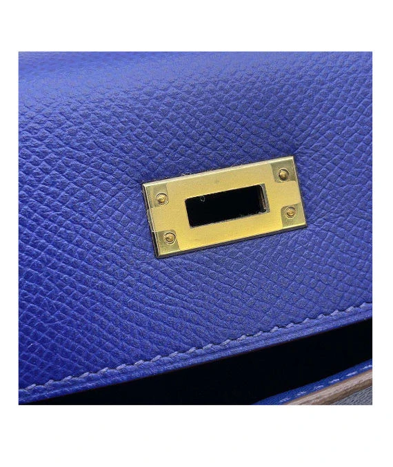 Hermes 2017 (Stamp A) Size 25 Epsom Leather Kelly in Blue Electric and Jaune Ambre Color with Gold Hardware
