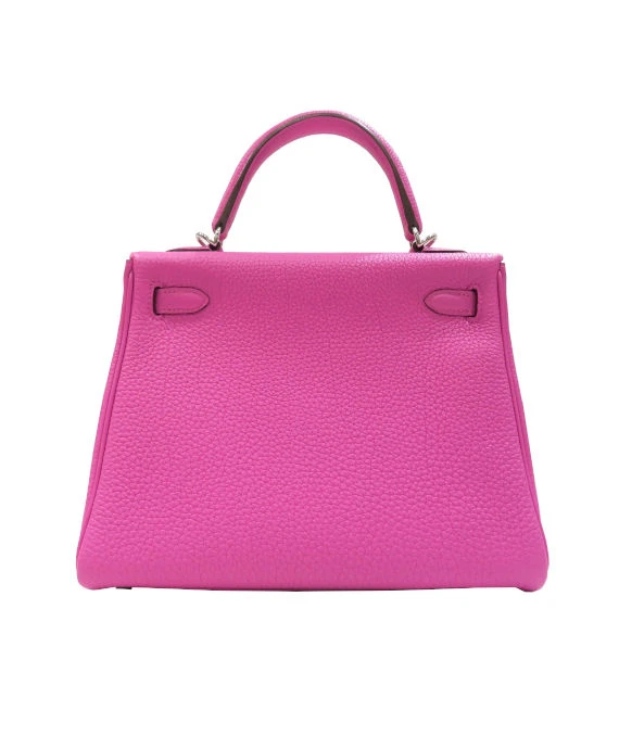 Hermes 2018 (Stamp C) Size 28 Rose Pourpre Pink Togo Leather Kelly Handbag with Palladium Hardware