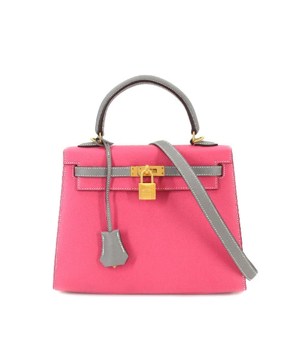Hermes (Stamp C) Size 25 Epsom Leather Kelly in Rose Azareth Color with Gold Hardware
