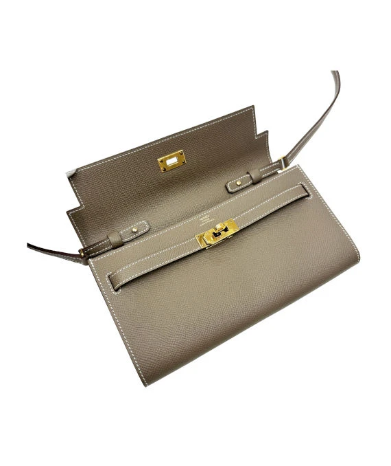 Hermes 2022 (Stamp U) Epsom Leather Kelly To Go in Etoupe Color with Palladium Hardware