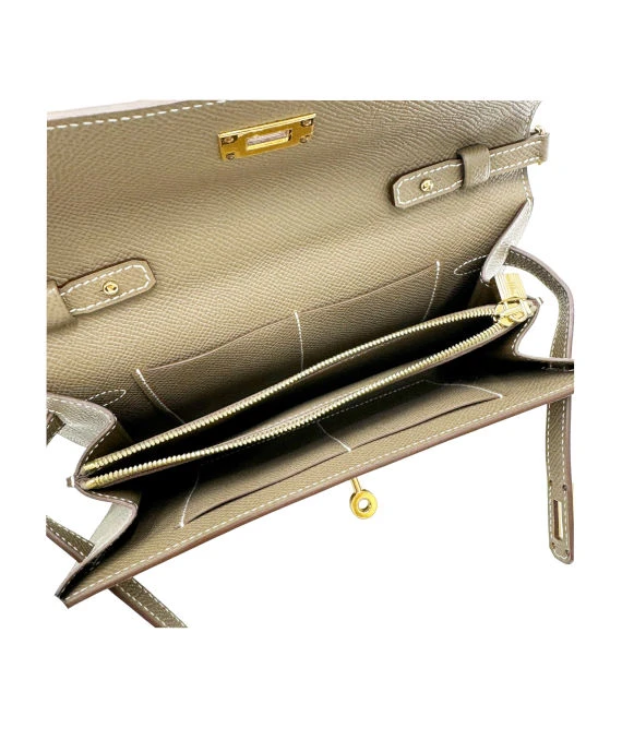 Hermes 2022 (Stamp U) Epsom Leather Kelly To Go in Etoupe Color with Palladium Hardware