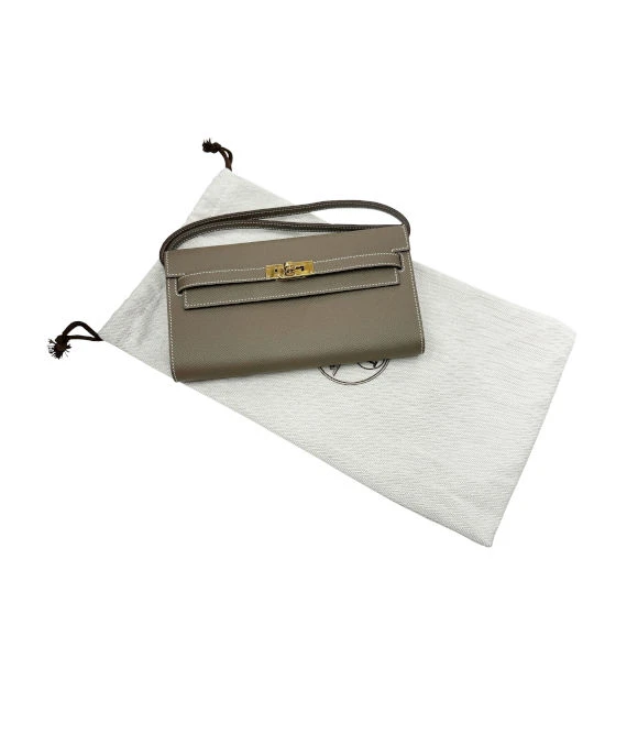 Hermes 2022 (Stamp U) Epsom Leather Kelly To Go in Etoupe Color with Palladium Hardware