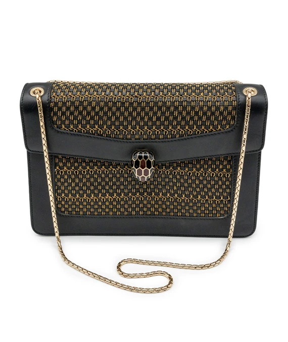Bvlgari Serpenti Forever Leather Black and Gold Shoulder Bag