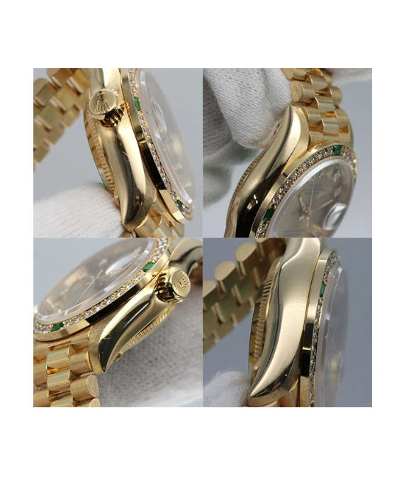 Rolex 69078G Datejust 26mm Champagne Dial in 18k Yellow Gold with Emerald and Diamonds Womens Watch