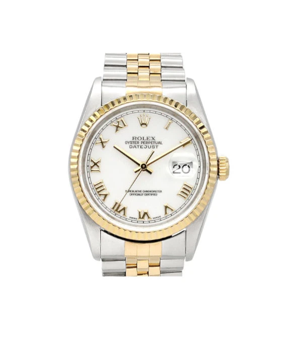 Rolex Datejust 16233 U 36mm White Roman Dial Stainless Steel/Yellow Gold Automatic Mens Watch