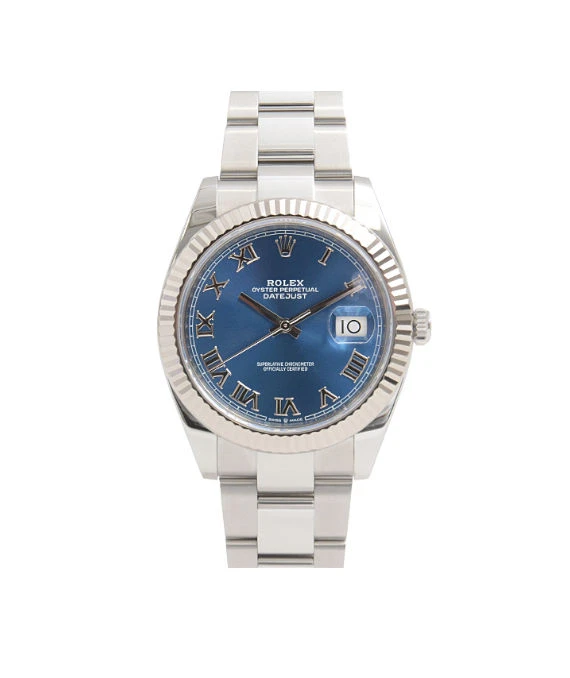Rolex Datejust 42.4mm Azzurro Blue Dial Roman Numeral Automatic Mens Watch in Stainless Steel and White Gold