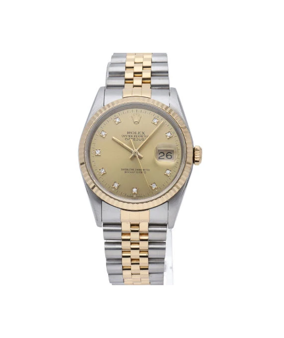 Rolex 1991 Datejust 16233G 36mm Champagne Dial Automatic Stainless Steel Yellow Gold Jubilee Bracelet Mens Watch