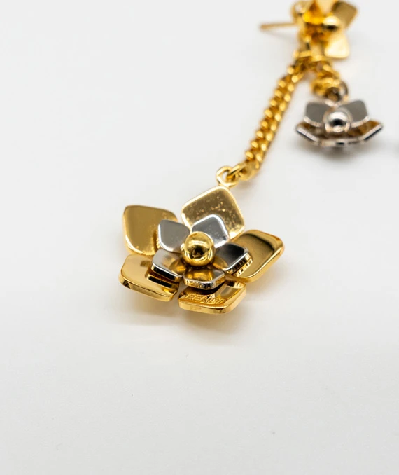 Fendi Two Tone Flower Dangle Earrings