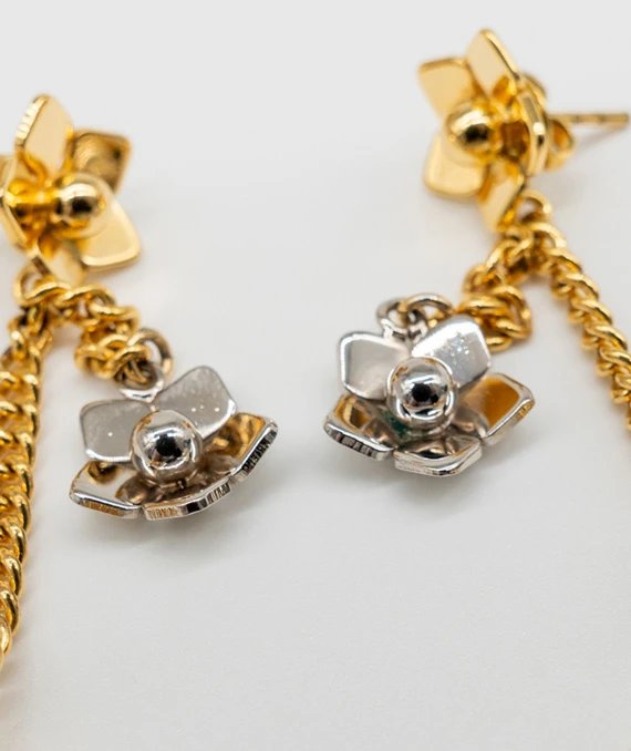 Fendi Two Tone Flower Dangle Earrings