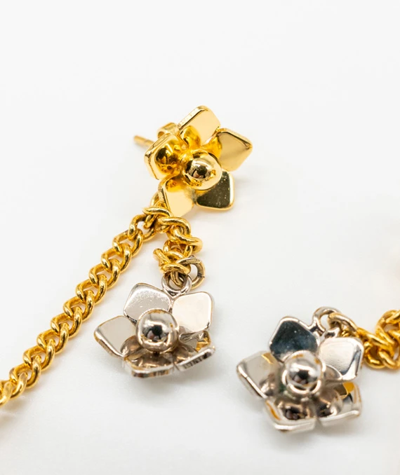Fendi Two Tone Flower Dangle Earrings
