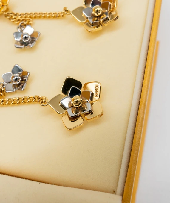 Fendi Two Tone Flower Dangle Earrings