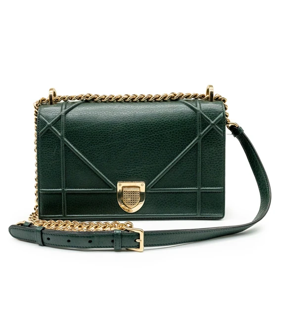 Christian Dior Green Leather Medium Diorama Shoulder Bag
