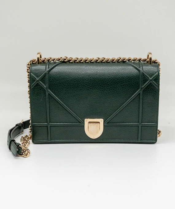 Christian Dior Green Leather Medium Diorama Shoulder Bag