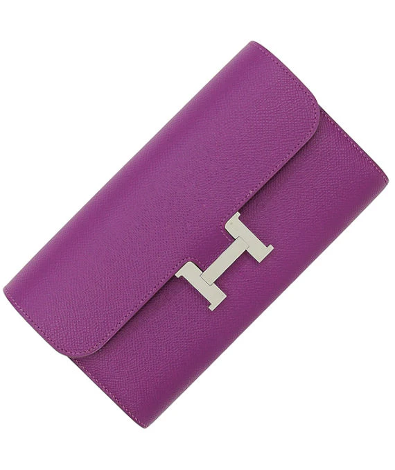 Hermes 2015 (Stamp U) Epsom Leather Constance Long Wallet in Anemone Color with Palladium Hardware