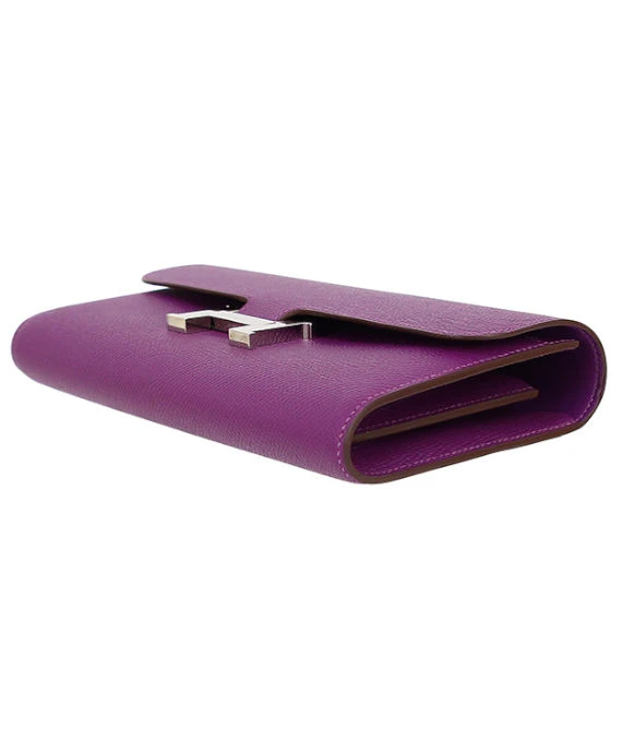 Hermes 2015 (Stamp U) Epsom Leather Constance Long Wallet in Anemone Color with Palladium Hardware