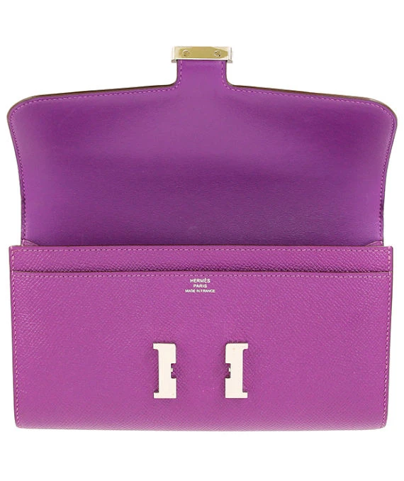 Hermes 2015 (Stamp U) Epsom Leather Constance Long Wallet in Anemone Color with Palladium Hardware