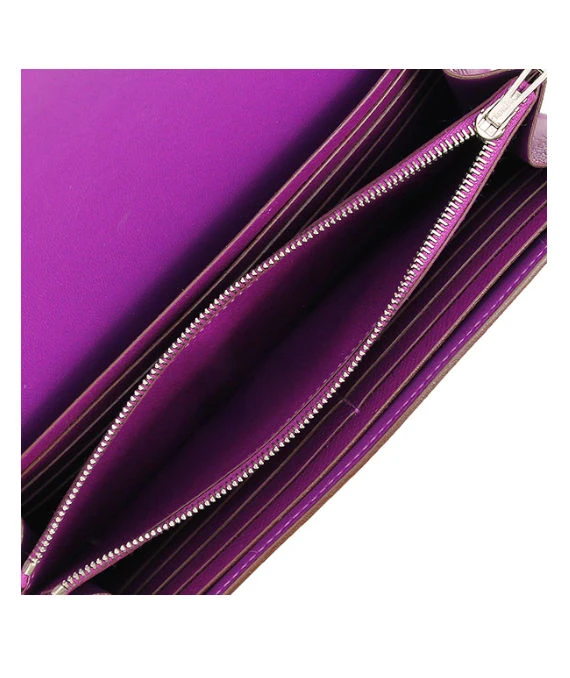 Hermes 2015 (Stamp U) Epsom Leather Constance Long Wallet in Anemone Color with Palladium Hardware