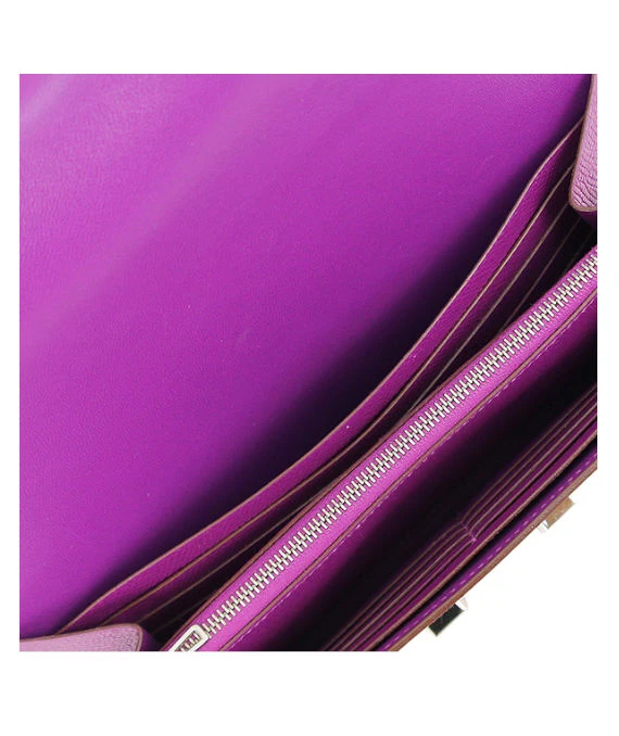 Hermes 2015 (Stamp U) Epsom Leather Constance Long Wallet in Anemone Color with Palladium Hardware