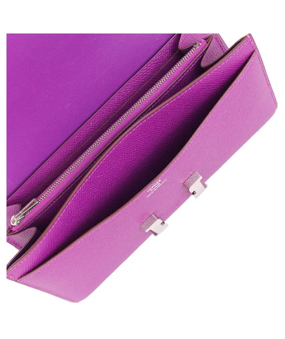 Hermes 2015 (Stamp U) Epsom Leather Constance Long Wallet in Anemone Color with Palladium Hardware