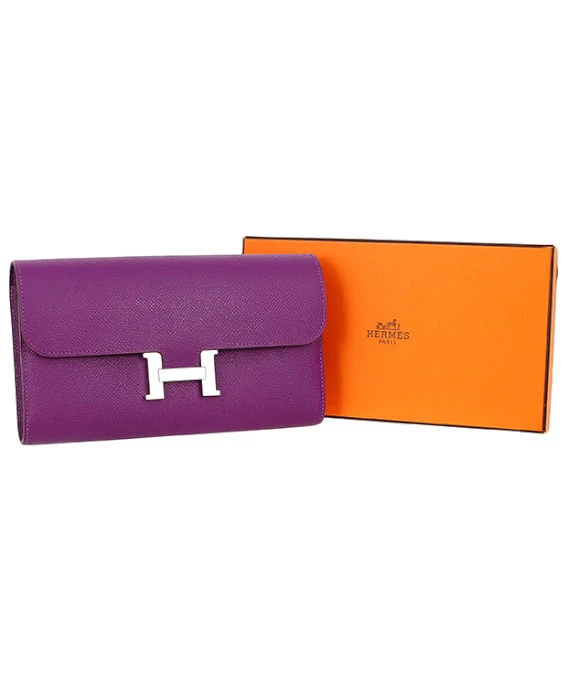 Hermes 2015 (Stamp U) Epsom Leather Constance Long Wallet in Anemone Color with Palladium Hardware