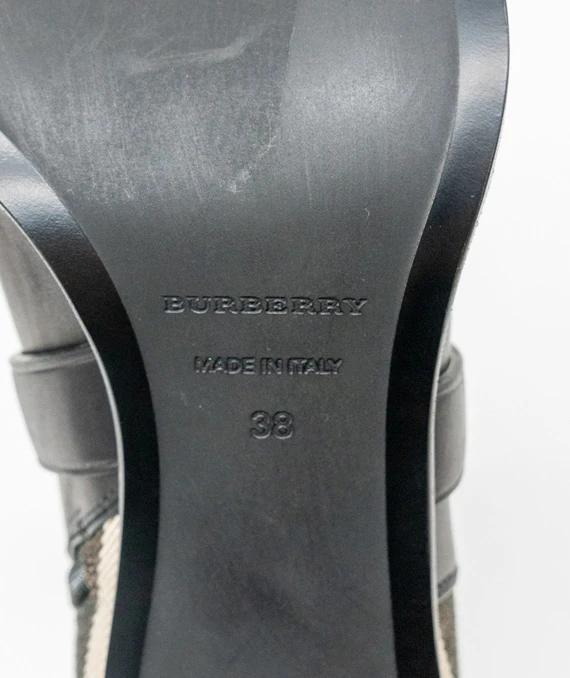 Burberry Size 38 Black/Beige Check Canvas And Strappy Leather House Ankle Boots