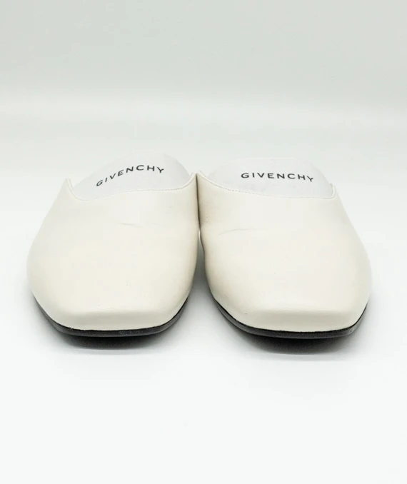 Givenchy Size 37 White Bedford Leather Flat Mules