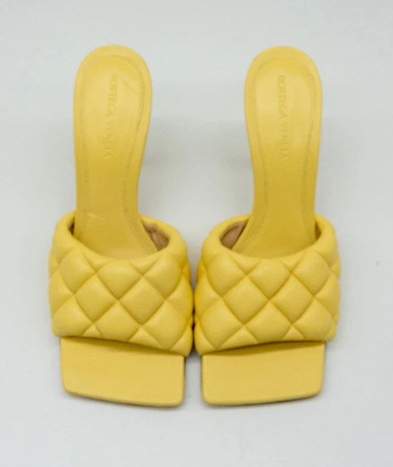 Bottega Veneta Size 37.5 Yellow Leather Lido Slide Sandals