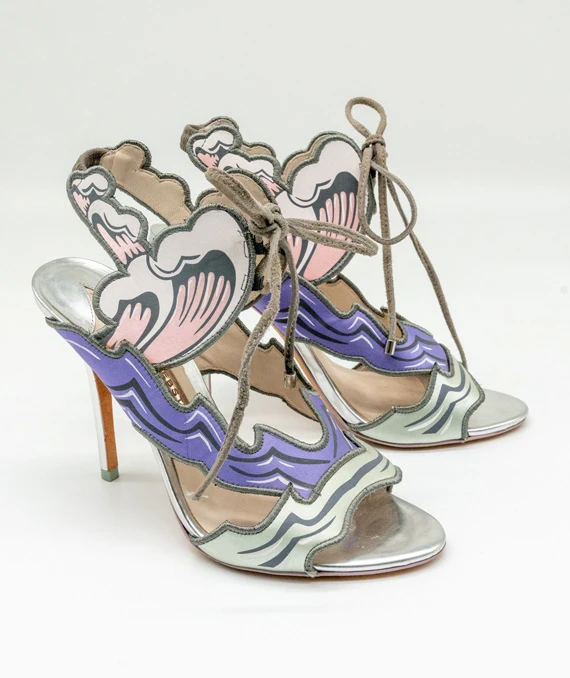 Sophia Webster Size 37.5 Heaven Tempest Orchid Tie Front Sandals Heels