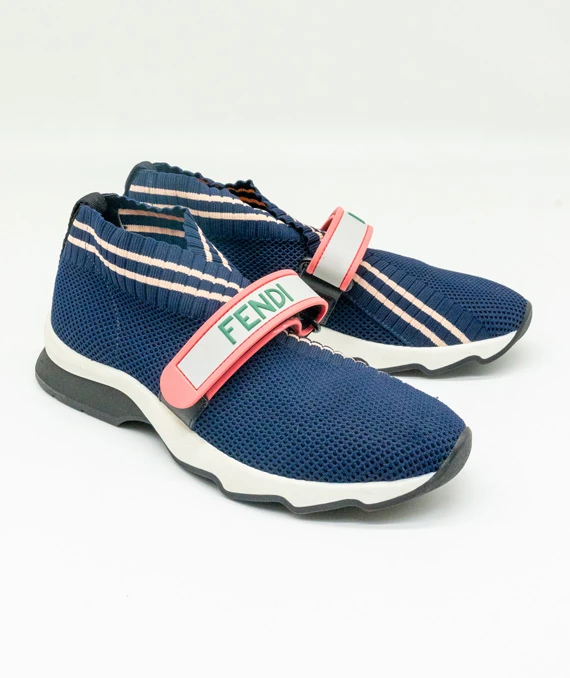 Fendi Size 37 Blue Knit Fabric Rockoko Sneakers