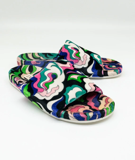 Emilio Pucci Size 37.5 Printed Velvet Slides
