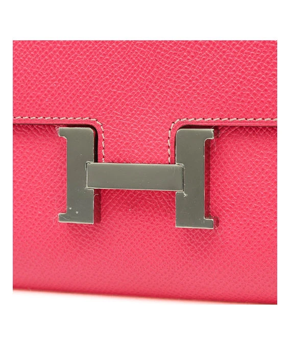 Hermes (Stamp R) Epsom Leather Constance Long Wallet in Rose Tyrian Color with Palladium Hardware