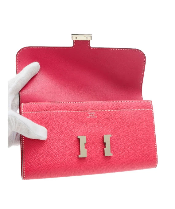 Hermes (Stamp R) Epsom Leather Constance Long Wallet in Rose Tyrian Color with Palladium Hardware