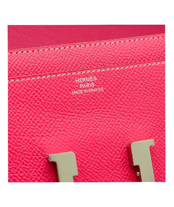 Hermes (Stamp R) Epsom Leather Constance Long Wallet in Rose Tyrian Color with Palladium Hardware