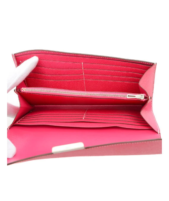 Hermes (Stamp R) Epsom Leather Constance Long Wallet in Rose Tyrian Color with Palladium Hardware