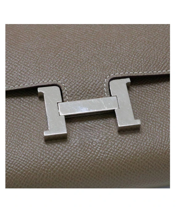 Hermes 2018 (Stamp C) Epsom Leather Constance Long Wallet in Etoupe Color with Palladium Hardware