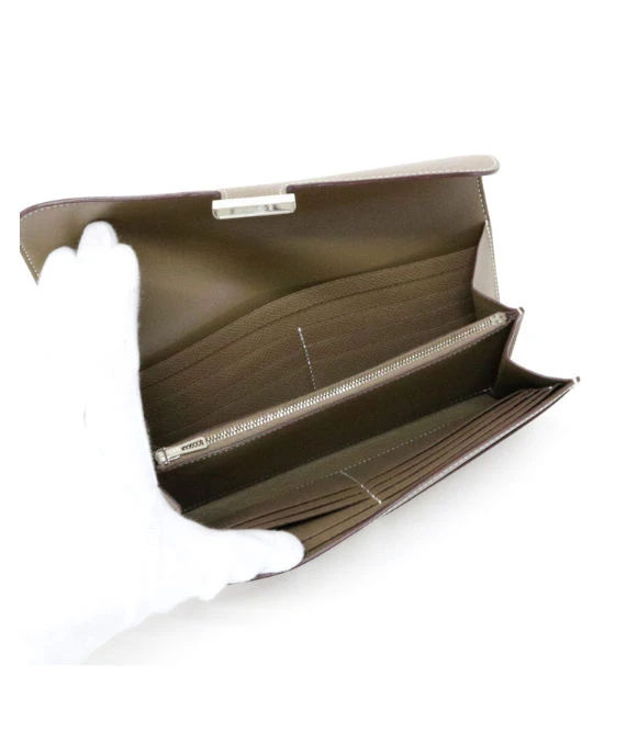 Hermes 2018 (Stamp C) Epsom Leather Constance Long Wallet in Etoupe Color with Palladium Hardware