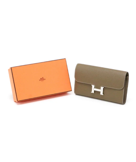 Hermes 2018 (Stamp C) Epsom Leather Constance Long Wallet in Etoupe Color with Palladium Hardware